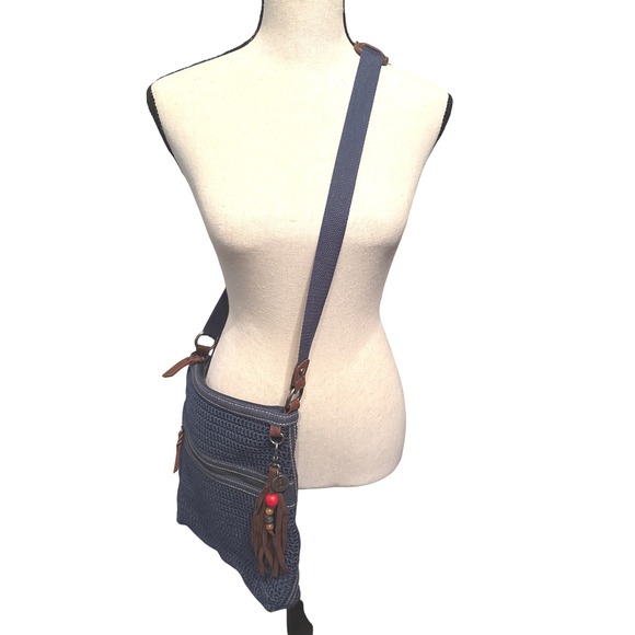 The Sak Crossbody Navy Blue Crochet Tassel Charm Zipper Pocket Bag Purse - Picture 2 of 12